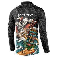 Personalized Japanese Koi Fish Ramen Button Sweatshirt Tiki Surfing Wagara Hibiscus Pattern - Wonder Print Shop