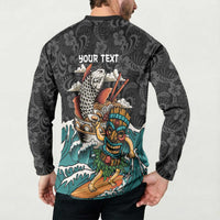 Personalized Japanese Koi Fish Ramen Button Sweatshirt Tiki Surfing Wagara Hibiscus Pattern - Wonder Print Shop