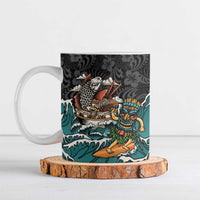 Personalized Japanese Koi Fish Ramen Ceramic Mug Tiki Surfing Wagara Hibiscus Pattern - Wonder Print Shop