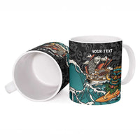 Personalized Japanese Koi Fish Ramen Ceramic Mug Tiki Surfing Wagara Hibiscus Pattern - Wonder Print Shop