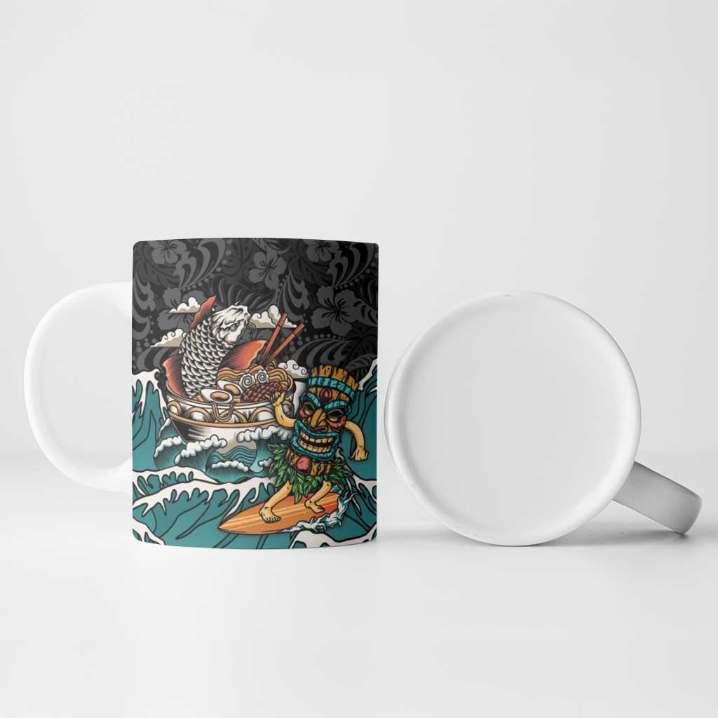 Personalized Japanese Koi Fish Ramen Ceramic Mug Tiki Surfing Wagara Hibiscus Pattern - Wonder Print Shop