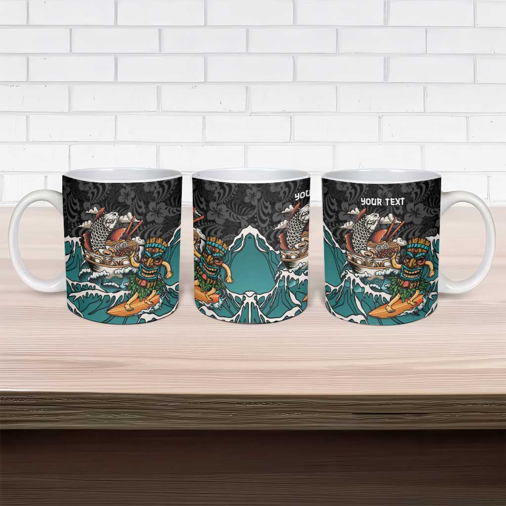 Personalized Japanese Koi Fish Ramen Ceramic Mug Tiki Surfing Wagara Hibiscus Pattern - Wonder Print Shop