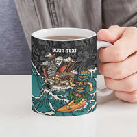 Personalized Japanese Koi Fish Ramen Ceramic Mug Tiki Surfing Wagara Hibiscus Pattern - Wonder Print Shop