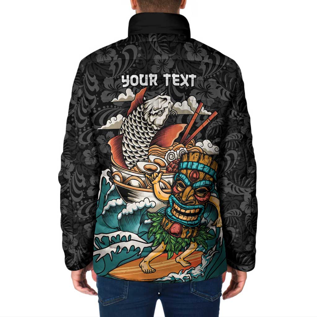 Personalized Japanese Koi Fish Ramen Padded Jacket Tiki Surfing Wagara Hibiscus Pattern - Wonder Print Shop