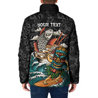 Personalized Japanese Koi Fish Ramen Padded Jacket Tiki Surfing Wagara Hibiscus Pattern - Wonder Print Shop