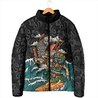 Personalized Japanese Koi Fish Ramen Padded Jacket Tiki Surfing Wagara Hibiscus Pattern - Wonder Print Shop