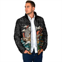 Personalized Japanese Koi Fish Ramen Padded Jacket Tiki Surfing Wagara Hibiscus Pattern - Wonder Print Shop