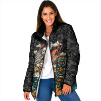 Personalized Japanese Koi Fish Ramen Padded Jacket Tiki Surfing Wagara Hibiscus Pattern - Wonder Print Shop