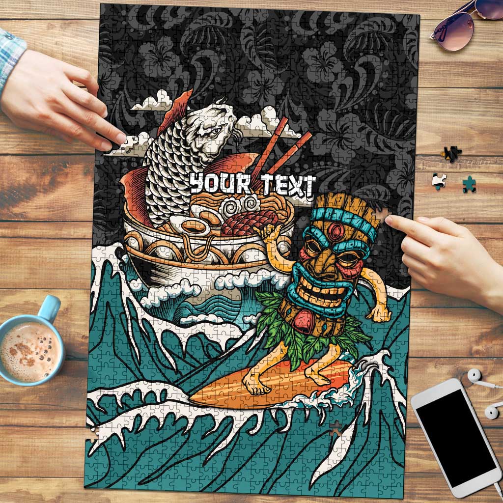Personalized Japanese Koi Fish Ramen Puzzle Tiki Surfing Wagara Hibiscus Pattern - Wonder Print Shop