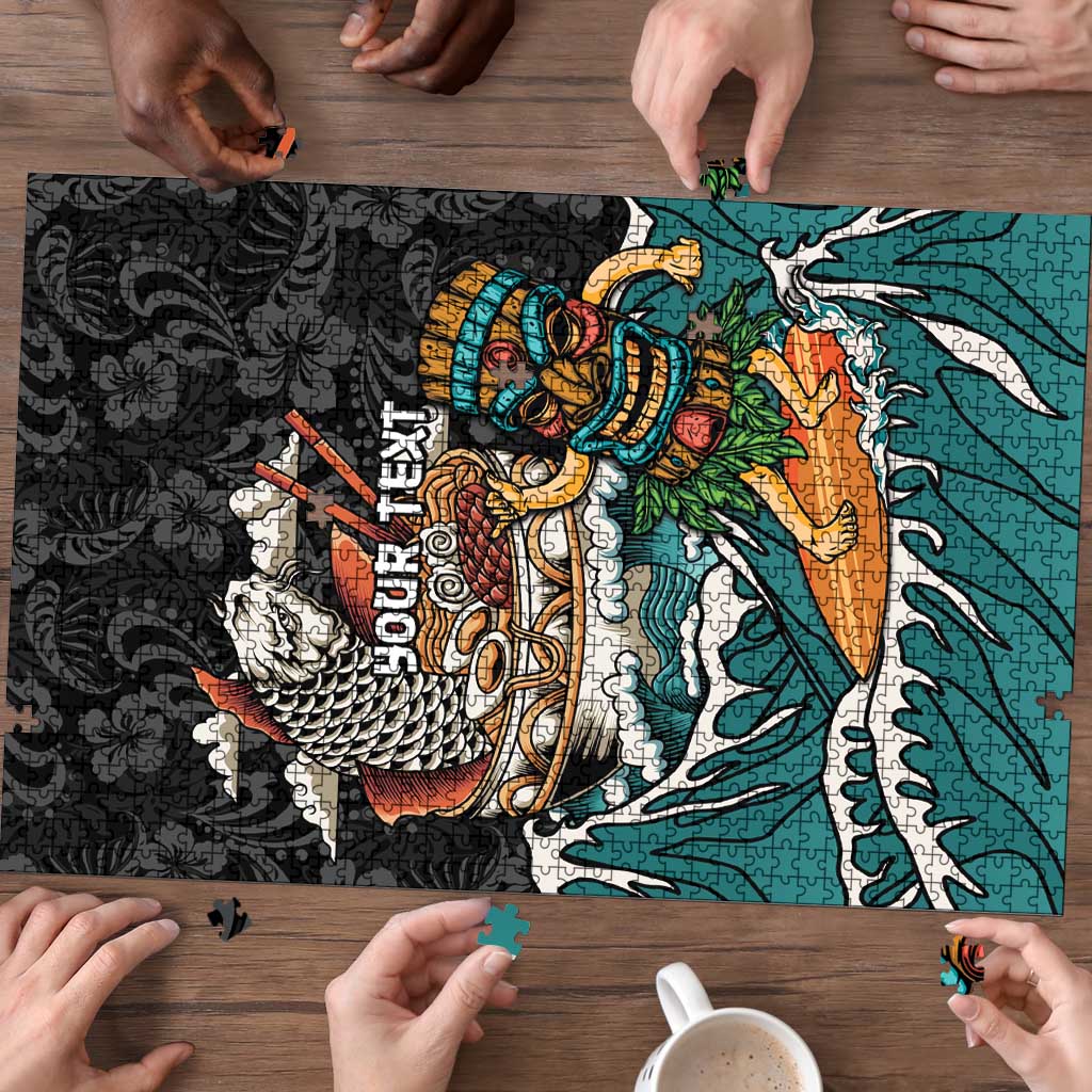 Personalized Japanese Koi Fish Ramen Puzzle Tiki Surfing Wagara Hibiscus Pattern - Wonder Print Shop
