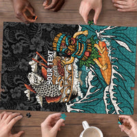 Personalized Japanese Koi Fish Ramen Puzzle Tiki Surfing Wagara Hibiscus Pattern - Wonder Print Shop