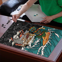 Personalized Japanese Koi Fish Ramen Puzzle Tiki Surfing Wagara Hibiscus Pattern - Wonder Print Shop