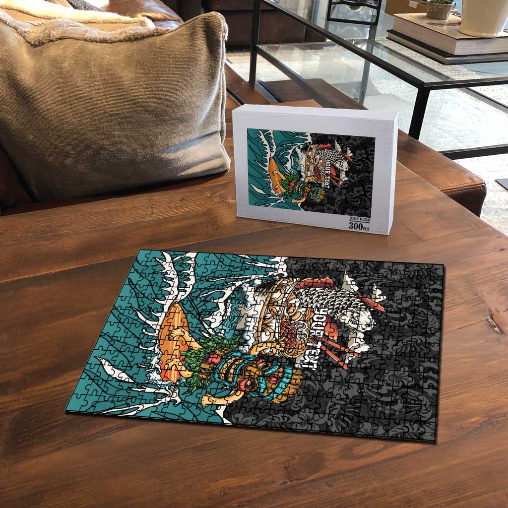 Personalized Japanese Koi Fish Ramen Puzzle Tiki Surfing Wagara Hibiscus Pattern - Wonder Print Shop