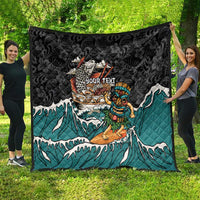 Personalized Japanese Koi Fish Ramen Quilt Tiki Surfing Wagara Hibiscus Pattern - Wonder Print Shop