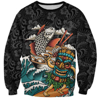 Personalized Japanese Koi Fish Ramen Sweatshirt Tiki Surfing Wagara Hibiscus Pattern - Wonder Print Shop
