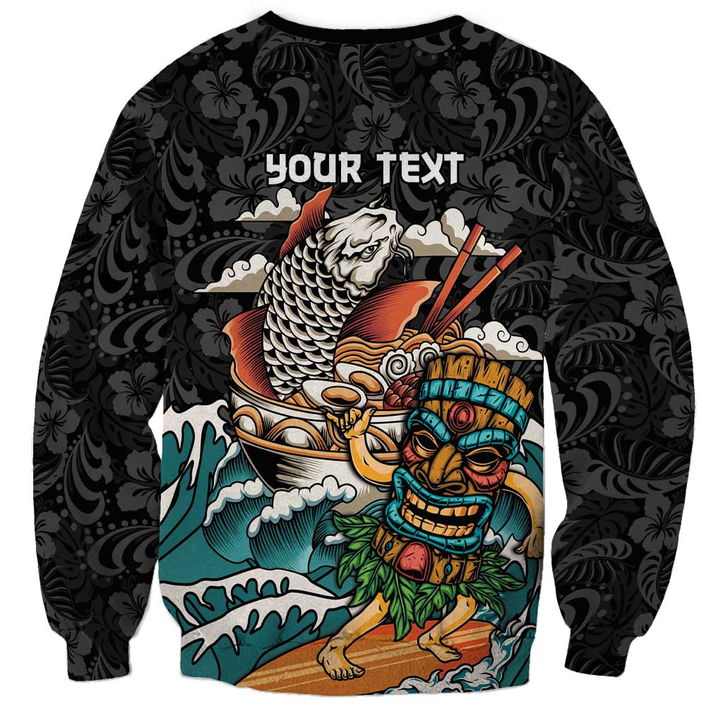 Personalized Japanese Koi Fish Ramen Sweatshirt Tiki Surfing Wagara Hibiscus Pattern - Wonder Print Shop