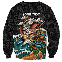 Personalized Japanese Koi Fish Ramen Sweatshirt Tiki Surfing Wagara Hibiscus Pattern - Wonder Print Shop