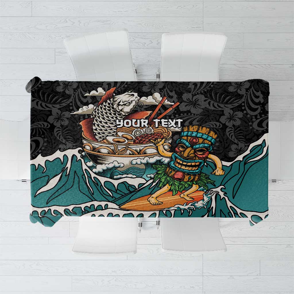Personalized Japanese Koi Fish Ramen Tablecloth Tiki Surfing Wagara Hibiscus Pattern - Wonder Print Shop