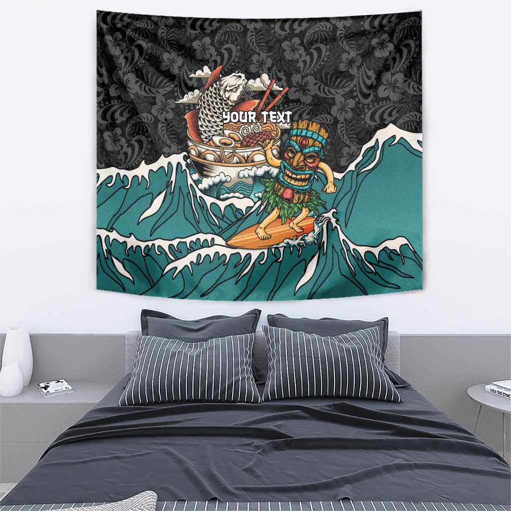 Personalized Japanese Koi Fish Ramen Tapestry Tiki Surfing Wagara Hibiscus Pattern - Wonder Print Shop