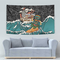 Personalized Japanese Koi Fish Ramen Tapestry Tiki Surfing Wagara Hibiscus Pattern - Wonder Print Shop