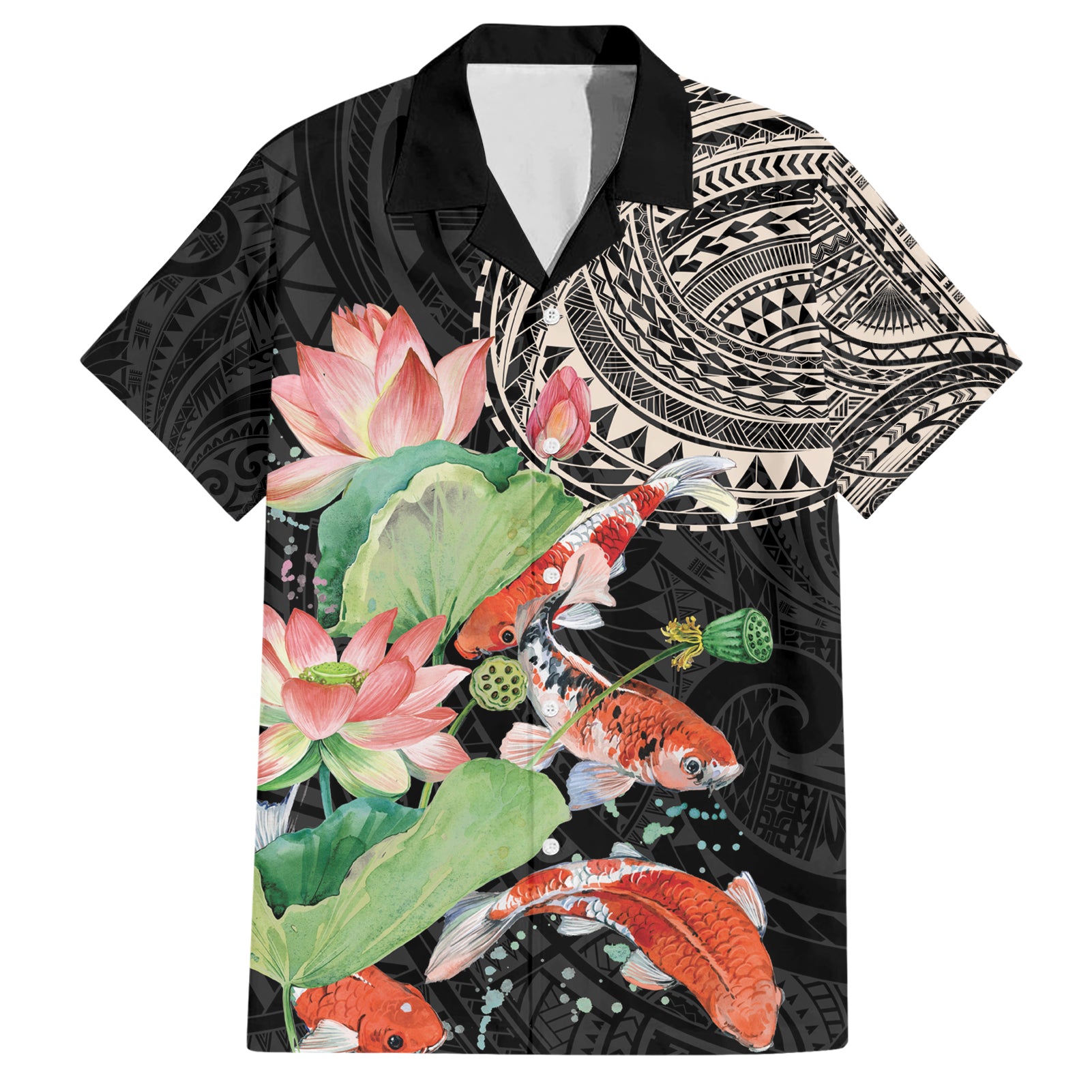 Personalized Japanese Koi Fish Hawaiian Shirt with Polynesian Pattern - Wonder Print Shop