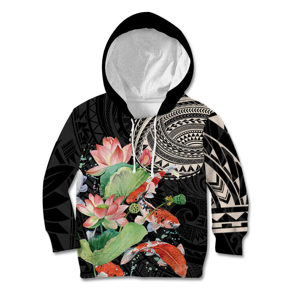 Personalized Japanese Koi Fish Kid Hoodie with Polynesian Pattern - Wonder Print Shop