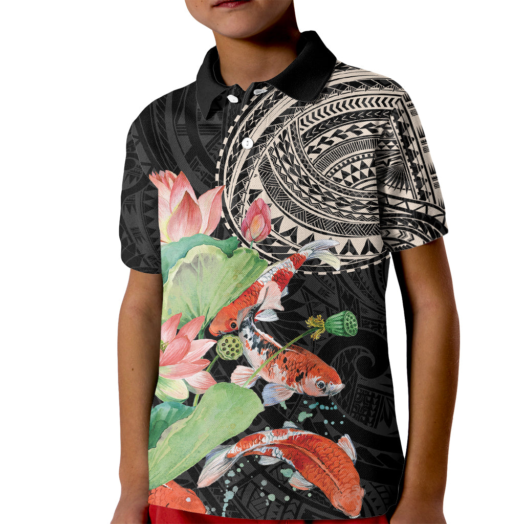 Personalized Japanese Koi Fish Kid Polo Shirt with Polynesian Pattern - Wonder Print Shop