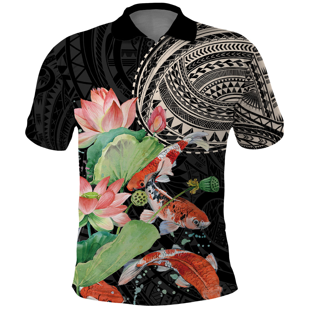 Personalized Japanese Koi Fish Polo Shirt with Polynesian Pattern - Wonder Print Shop