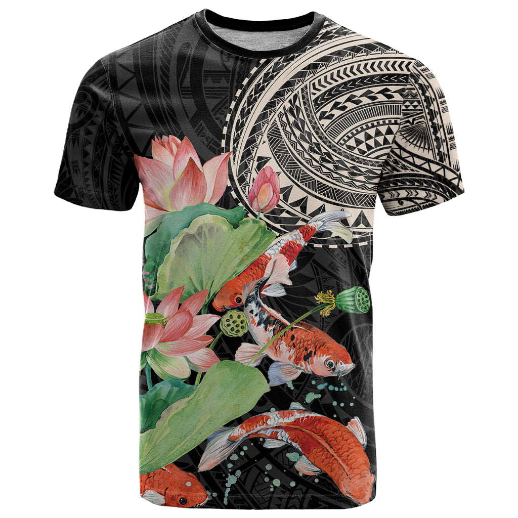 Personalized Japanese Koi Fish T Shirt with Polynesian Pattern - Wonder Print Shop