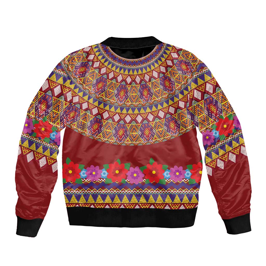 Greenland Costume Sleeve Zip Bomber Jacket Tradional Kalaallisuut Pattern