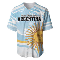 Light blue striped baseball jersey with Argentina sun graphic on front