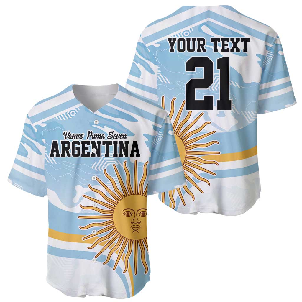 Light blue striped baseball jersey shown front and back: Argentina sun, number 21