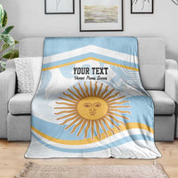 Light blue and white striped blanket featuring sun face artwork and custom text