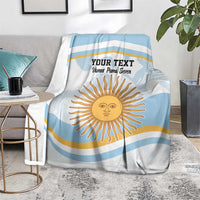 Light blue and white striped blanket with custom text and large sun illustration