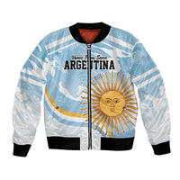 Rugby bomber jacket in light blue with white stripes, sun and ARGENTINA front design