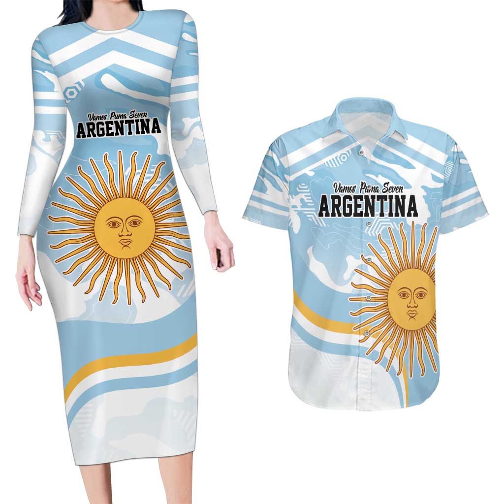 Custom Argentina Rugby Couples Matching Long Sleeve Bodycon Dress and Hawaiian Shirt Summer Paris 2024 LT9 - Wonder Print Shop