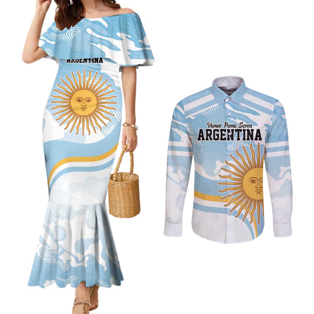 Custom Argentina Rugby Couples Matching Mermaid Dress and Long Sleeve Button Shirt Summer Paris 2024