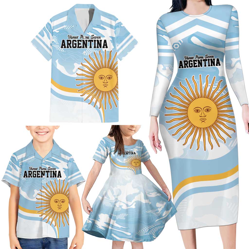 Custom Argentina Rugby Family Matching Long Sleeve Bodycon Dress and Hawaiian Shirt Summer Paris 2024 LT9 - Wonder Print Shop