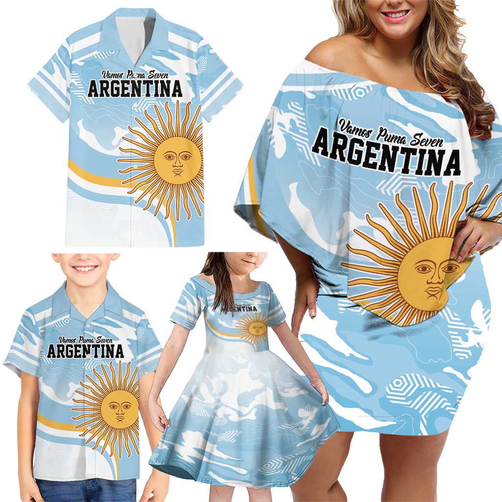 Custom Argentina Rugby Family Matching Off Shoulder Short Dress and Hawaiian Shirt Summer Paris 2024 LT9 - Wonder Print Shop