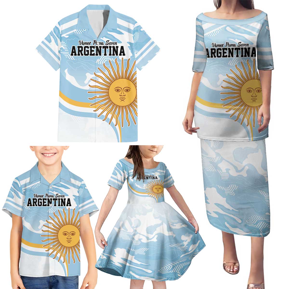 Custom Argentina Rugby Family Matching Puletasi and Hawaiian Shirt Summer Paris 2024 - Wonder Print Shop