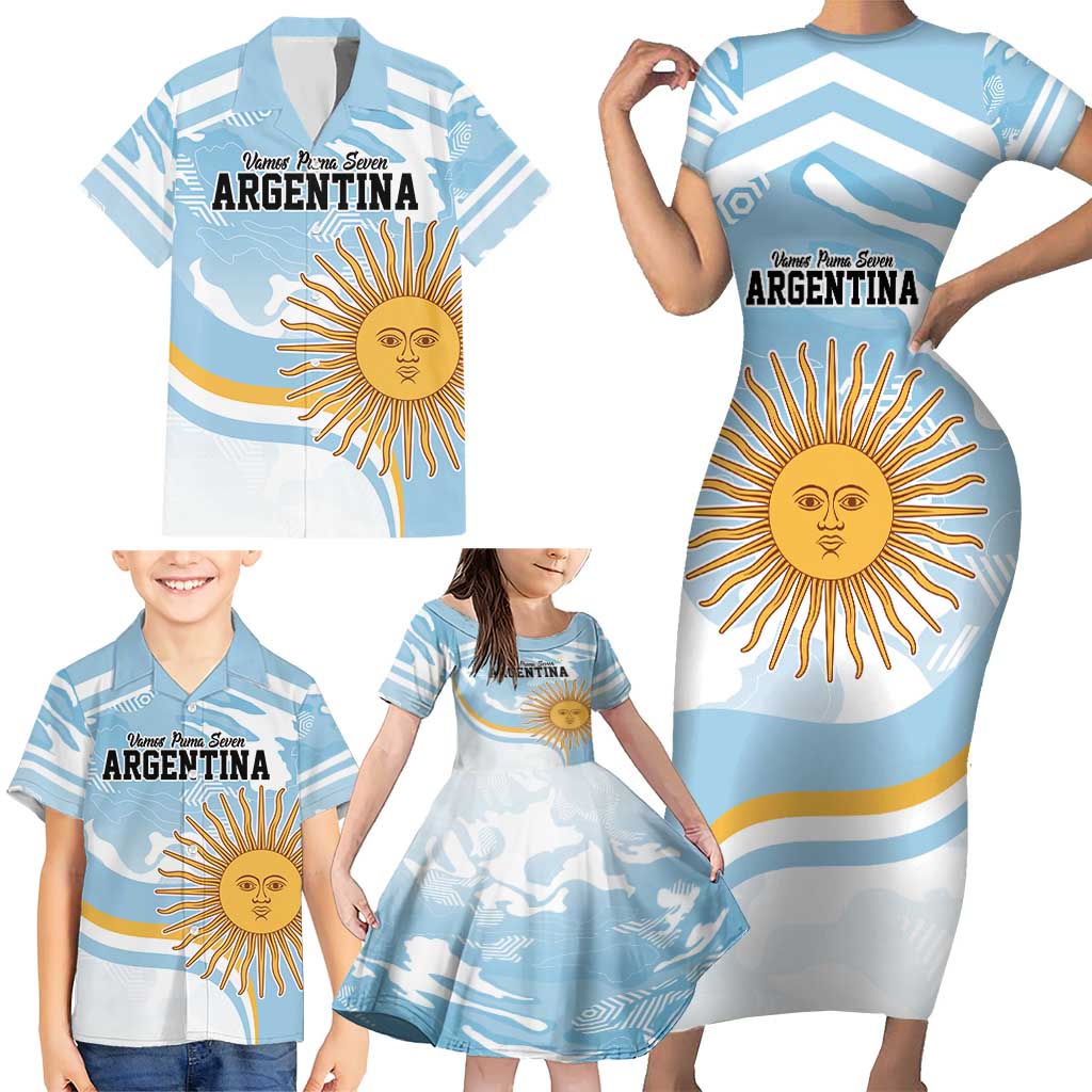 Custom Argentina Rugby Family Matching Short Sleeve Bodycon Dress and Hawaiian Shirt Summer Paris 2024 - Wonder Print Shop