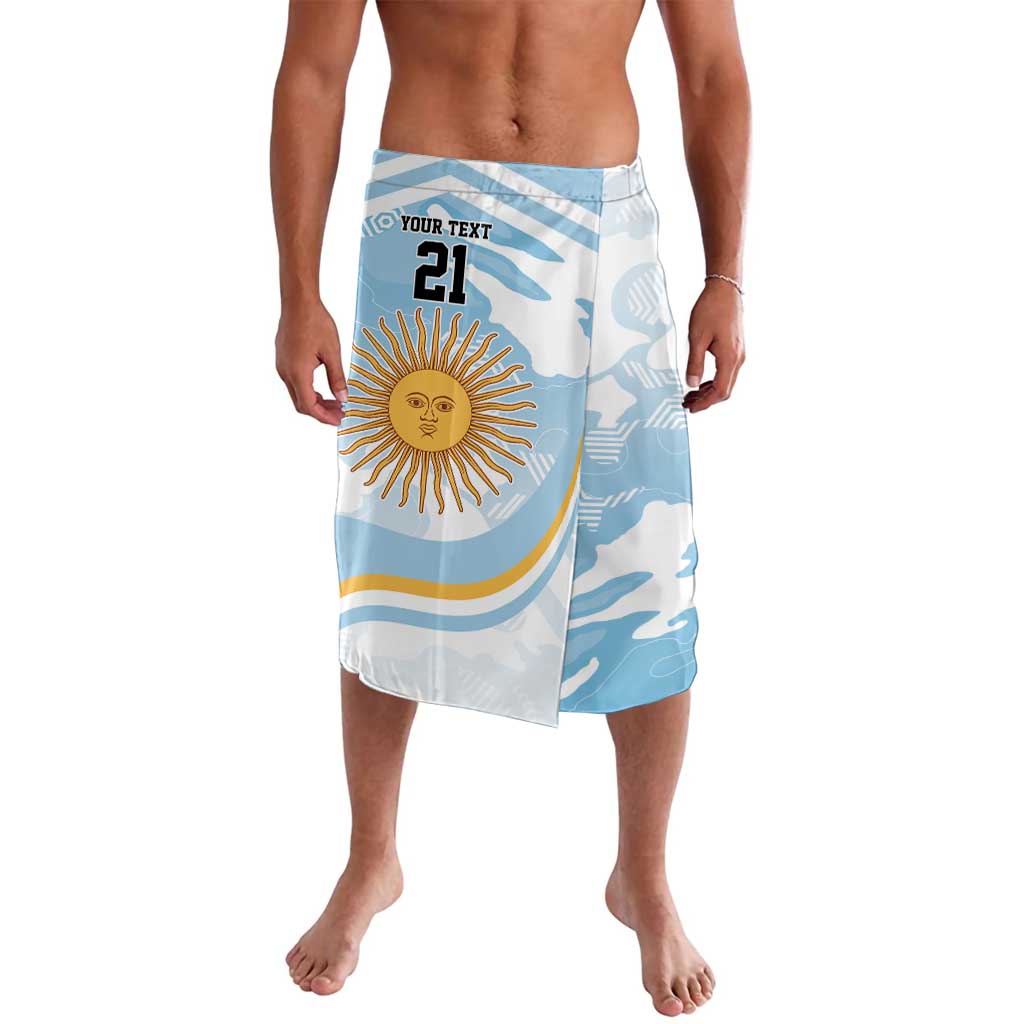Blue and white patterned athletic shorts with sun emblem and number 21