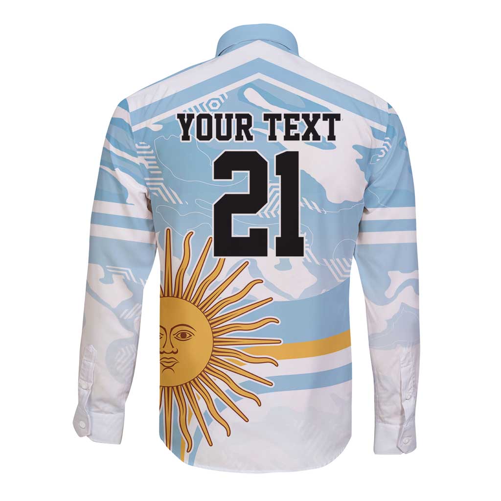 Light blue striped rugby button-down shirt with long sleeves, large number 21 and sun graphic
