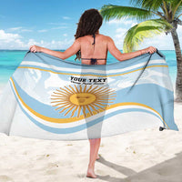 Blue rugby sarong towel, back view, sun emblem and 'YOUR TEXT' Argentina graphic