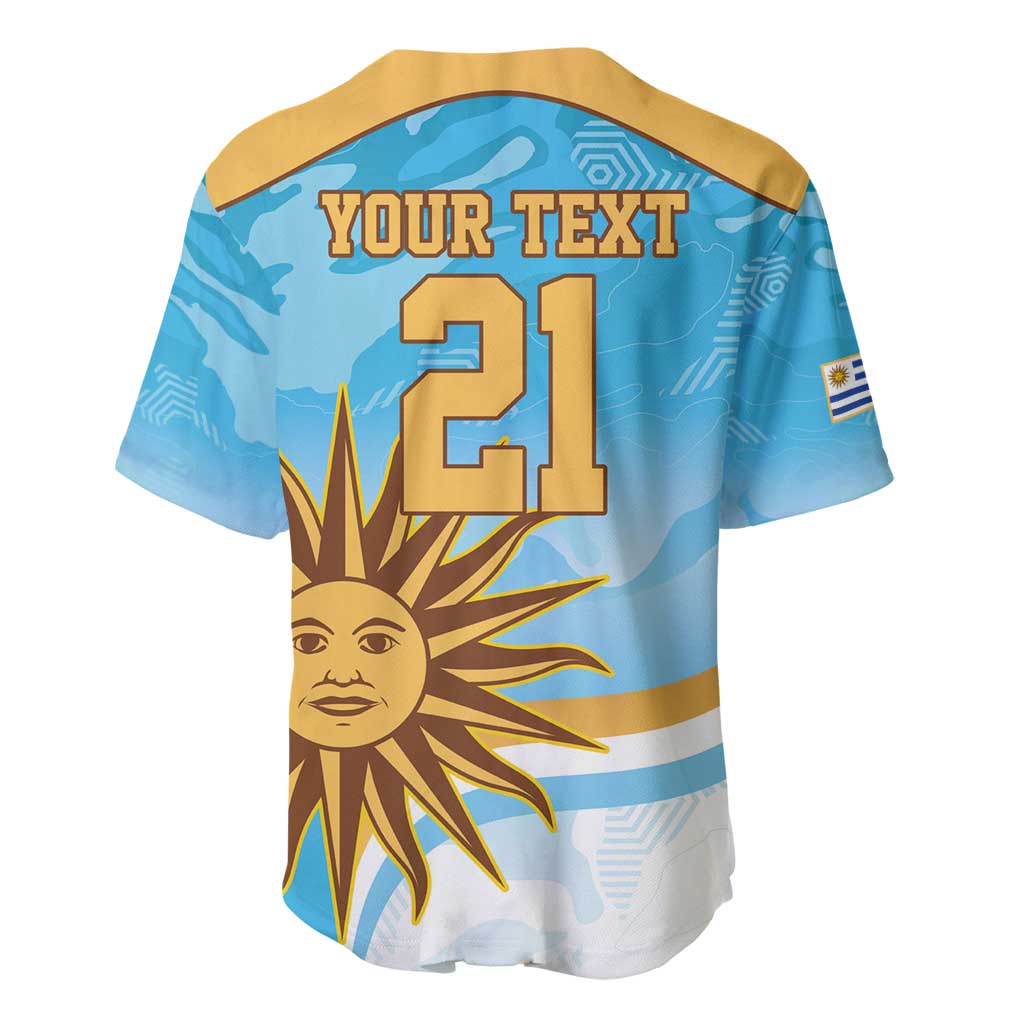 Men's blue rugby baseball jersey back with YOUR TEXT and number 21