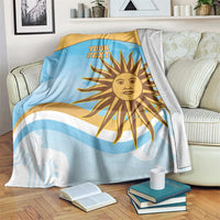 Blue and gold rugby blanket with sun emblem and 'YOUR TEXT' print