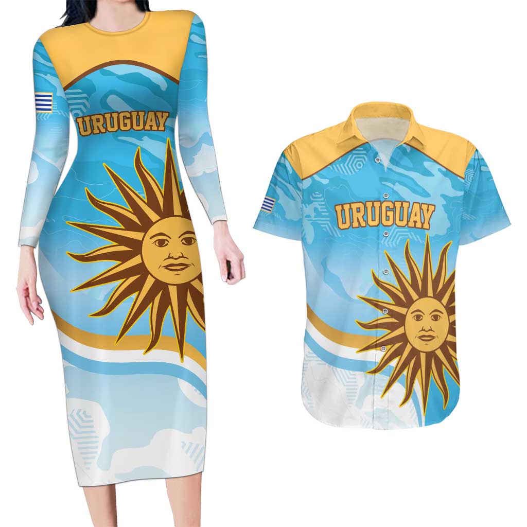 Custom Uruguay Rugby Couples Matching Long Sleeve Bodycon Dress and Hawaiian Shirt Go Teros Summer Paris 2024 LT9 - Wonder Print Shop