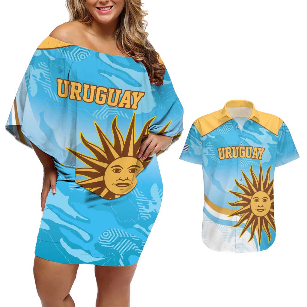 Custom Uruguay Rugby Couples Matching Off Shoulder Short Dress and Hawaiian Shirt Go Teros Summer Paris 2024 LT9 - Wonder Print Shop