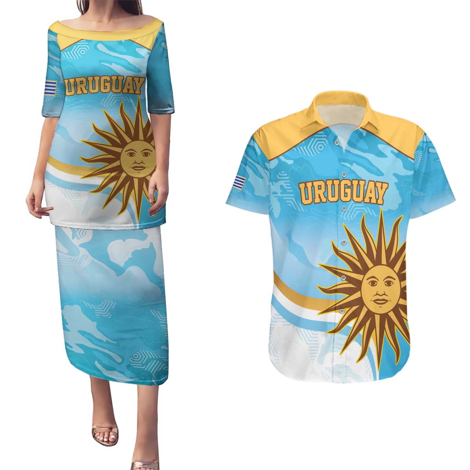 Custom Uruguay Rugby Couples Matching Puletasi and Hawaiian Shirt Go Teros Summer Paris 2024 LT9 - Wonder Print Shop