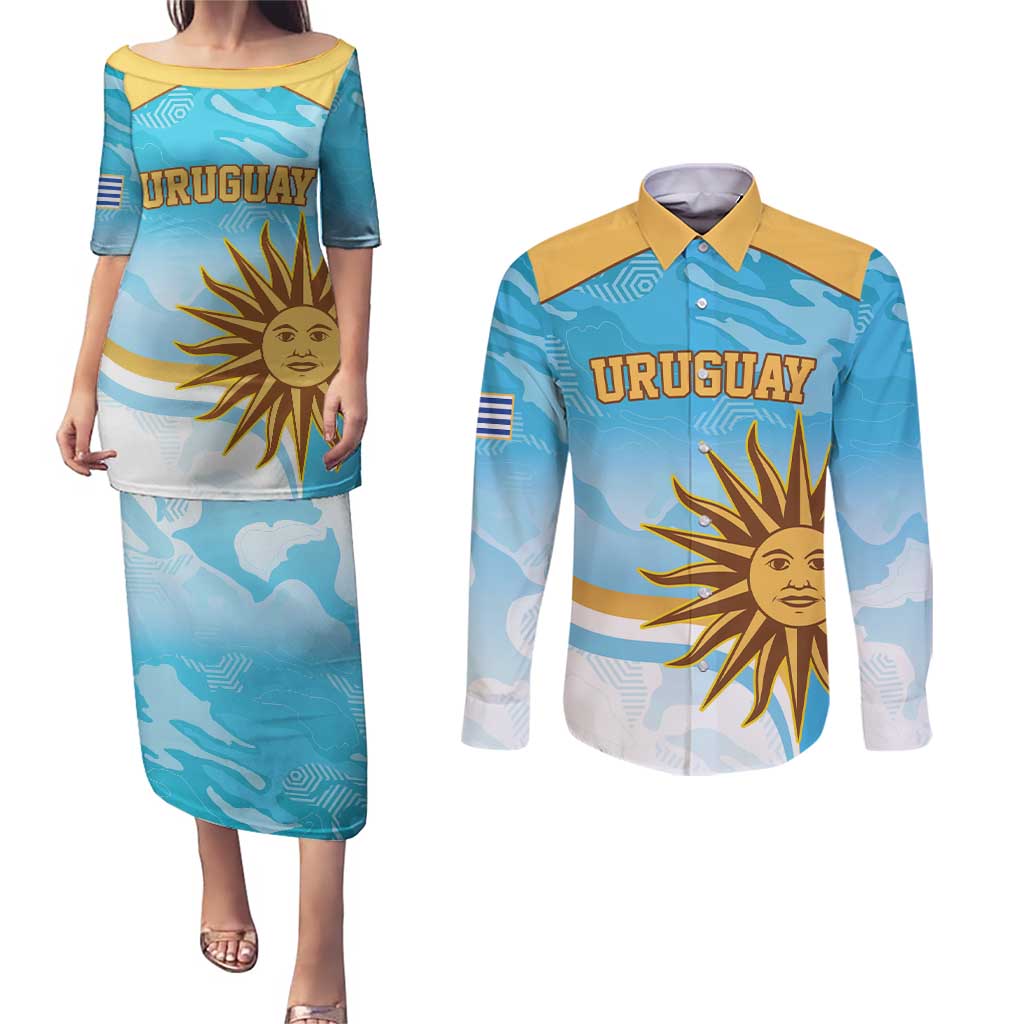 Custom Uruguay Rugby Couples Matching Puletasi and Long Sleeve Button Shirt Go Teros Summer Paris 2024 LT9 - Wonder Print Shop